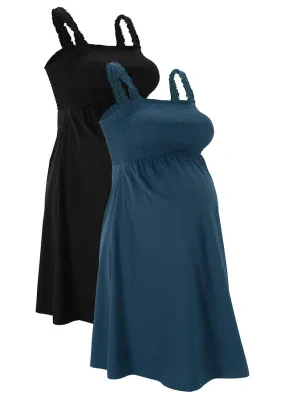 Vestido premamá de algodón orgánico, 2 unidades Azul marino-negro